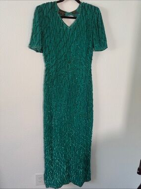 Vintage Mark & John Green Sequin V-Neck Short Sleeve Dress